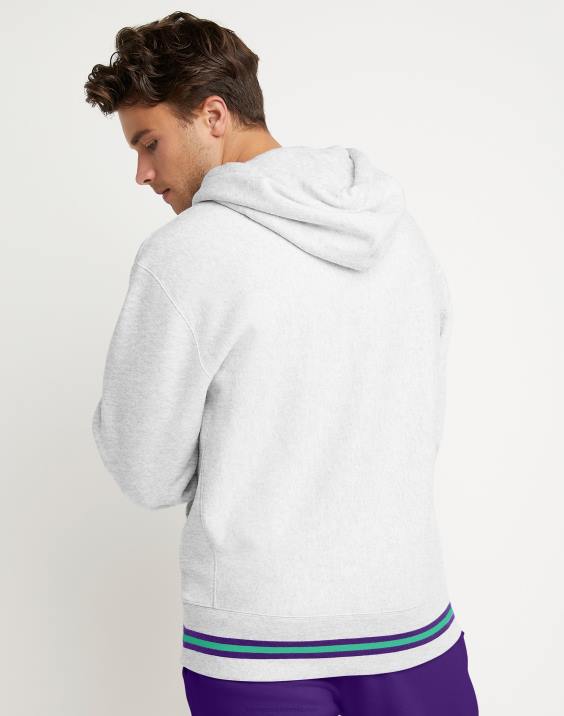 Champion moški pulover s kapuco v vzvratnem tkanju sitotisk z logotipom v loku 2B84125 srebrno siva/multi