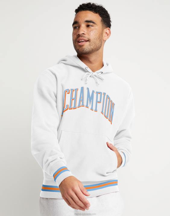 Champion moški pulover s kapuco v vzvratnem tkanju sitotisk z logotipom v loku 2B84126 bela