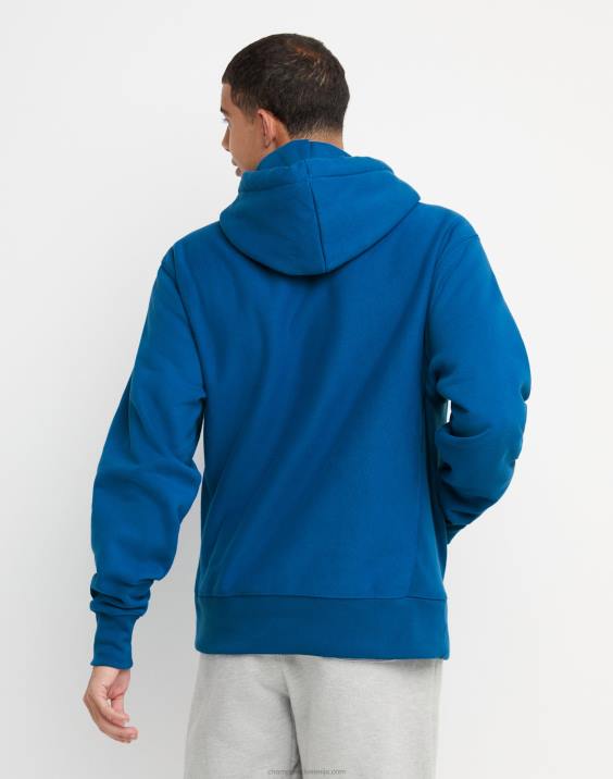 Champion moški pulover s kapuco z vzvratnim tkanjem bodi srečen 2B84128 živeti v modrem
