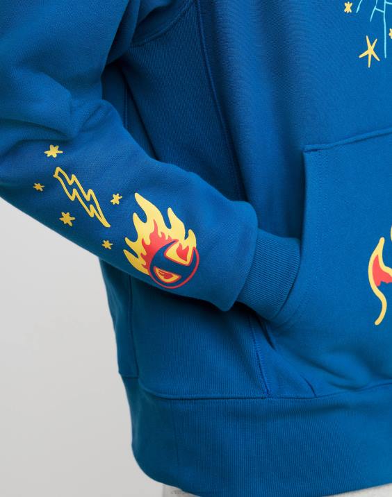 Champion moški pulover s kapuco z vzvratnim tkanjem bodi srečen 2B84128 živeti v modrem