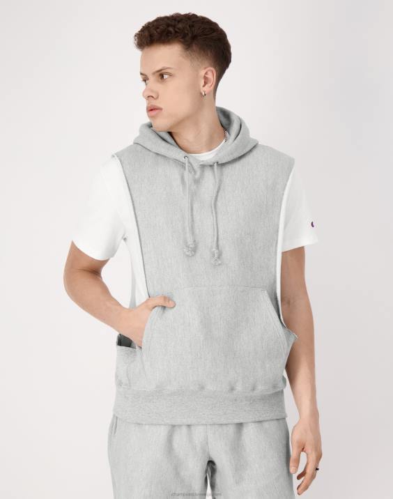 Champion moški pulover s kapuco z vzvratnim tkanjem in logotipom c 2B841 oksford siva