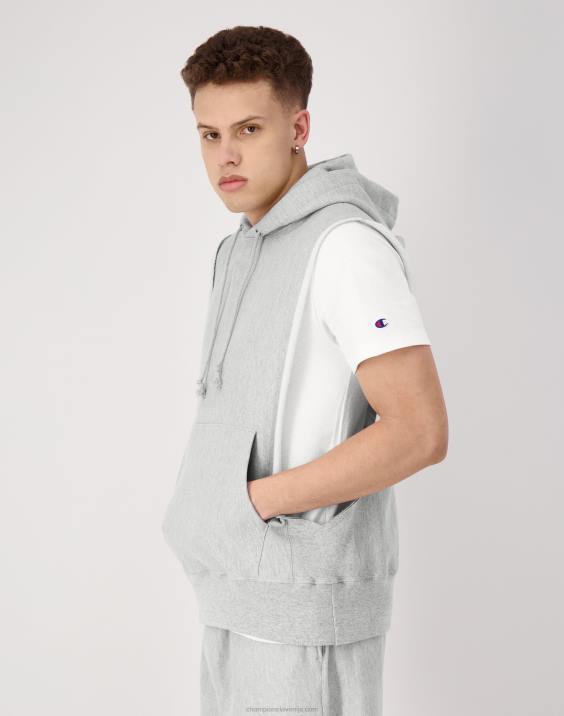 Champion moški pulover s kapuco z vzvratnim tkanjem in logotipom c 2B841 oksford siva