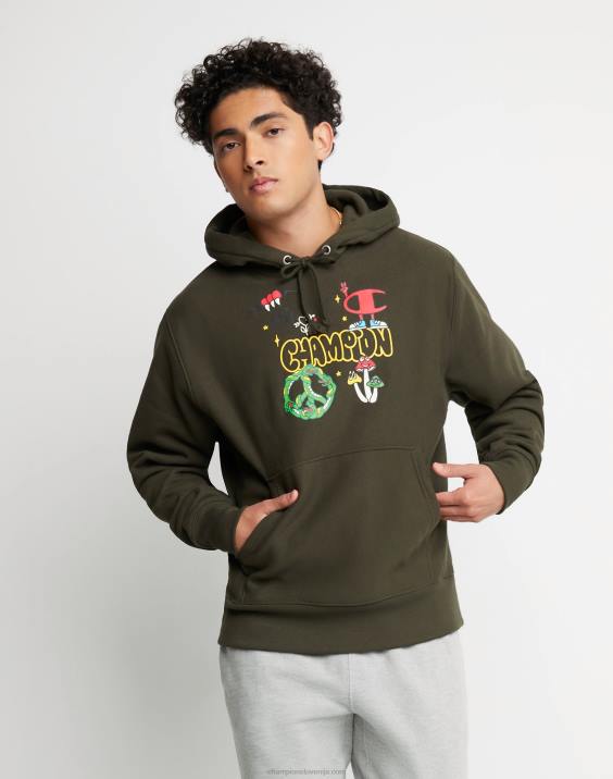 Champion moški pulover s kapuco z vzvratnim tkanjem mir bratec 2B84130 vojska