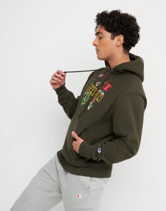 Champion moški pulover s kapuco z vzvratnim tkanjem mir bratec 2B84130 vojska