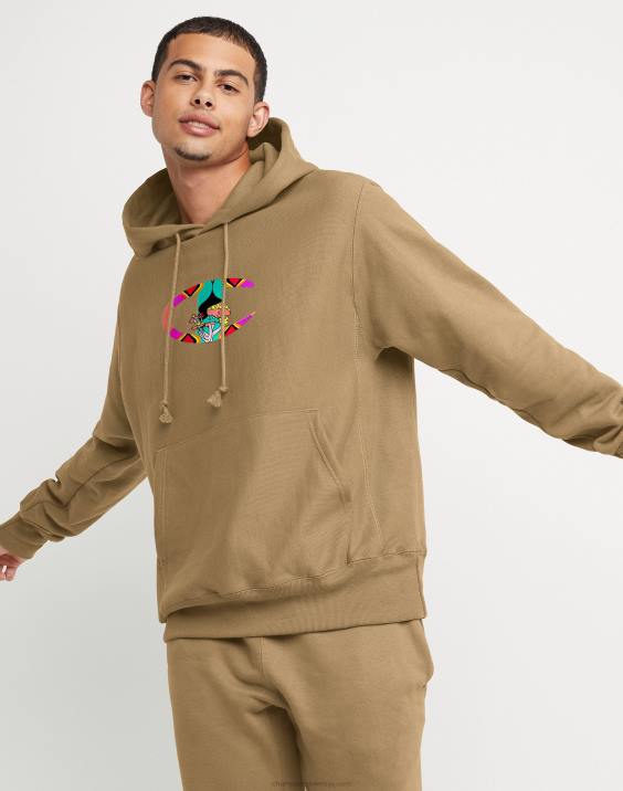 Champion moški pulover s kapuco z vzvratnim tkanjem pojdite na izlet 2B84167 polnozrnati kaki