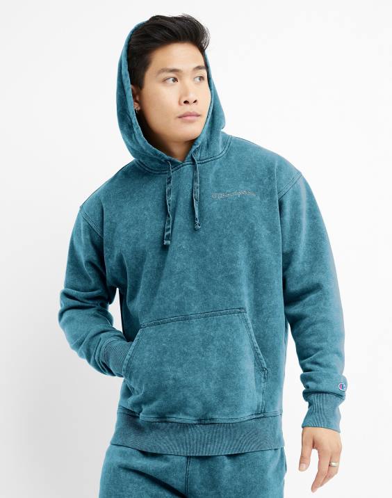 Champion moški pulover s kislinskim pranjem z valovitim logotipom 2B8443 kislo pranje čudovito turkizno