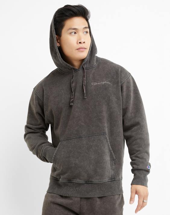 Champion moški pulover s kislinskim pranjem z valovitim logotipom 2B8444 kislinsko pranje črno