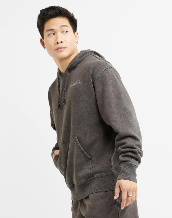 Champion moški pulover s kislinskim pranjem z valovitim logotipom 2B8444 kislinsko pranje črno