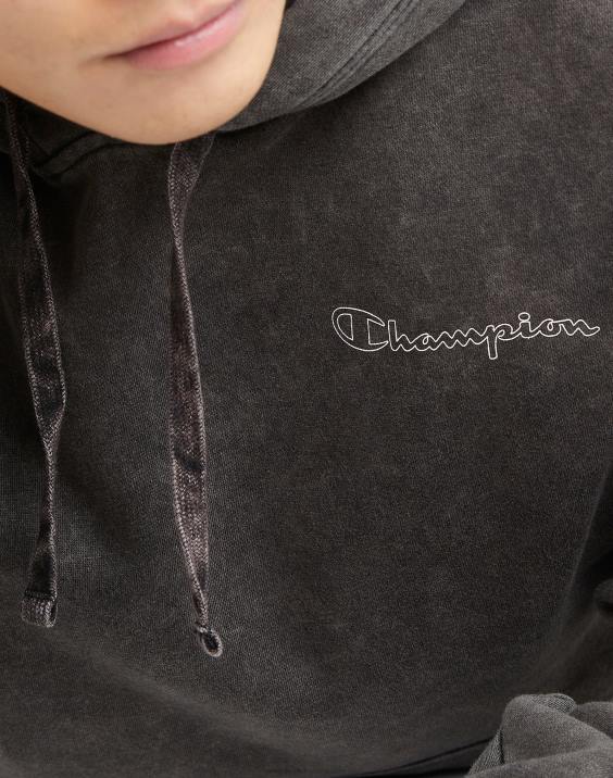 Champion moški pulover s kislinskim pranjem z valovitim logotipom 2B8444 kislinsko pranje črno