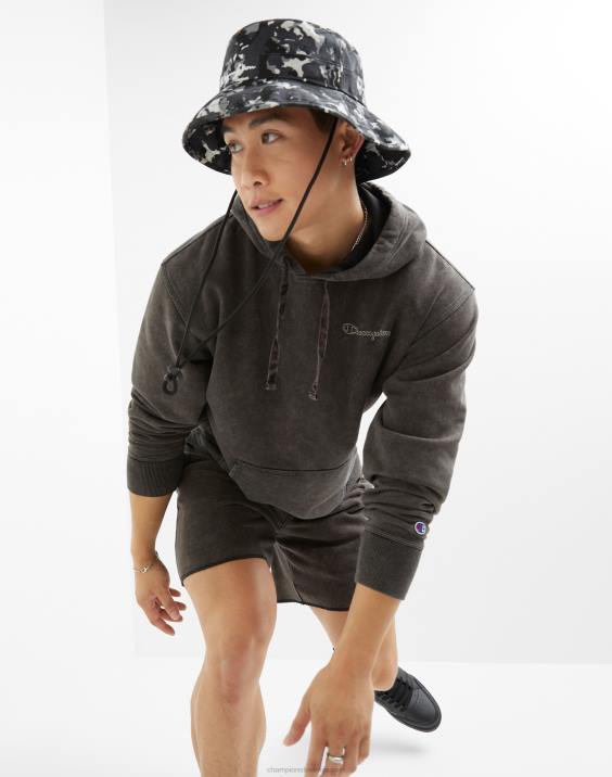 Champion moški pulover s kislinskim pranjem z valovitim logotipom 2B8444 kislinsko pranje črno