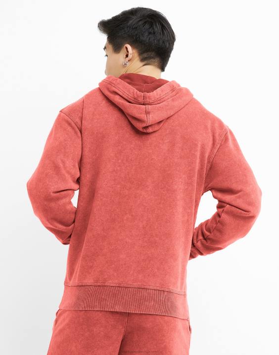 Champion moški pulover s kislinskim pranjem z valovitim logotipom 2B8446 kislinsko pranje sončno škrlatno