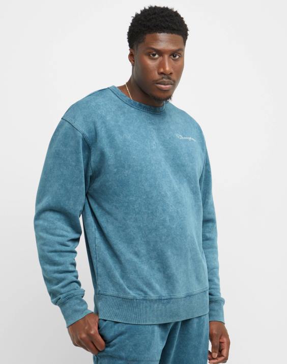Champion moški pulover z kislinskim pranjem z valovitim logotipom 2B8447 kislo pranje čudovito turkizno