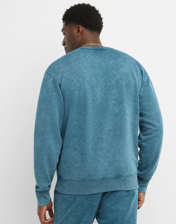 Champion moški pulover z kislinskim pranjem z valovitim logotipom 2B8447 kislo pranje čudovito turkizno