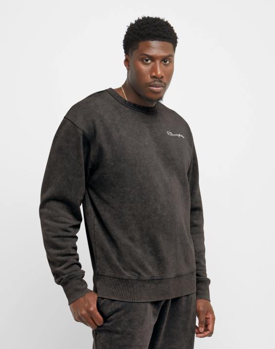 Champion moški pulover z kislinskim pranjem z valovitim logotipom 2B8448 kislinsko pranje črno