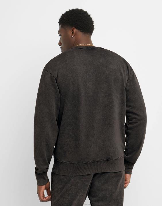 Champion moški pulover z kislinskim pranjem z valovitim logotipom 2B8448 kislinsko pranje črno