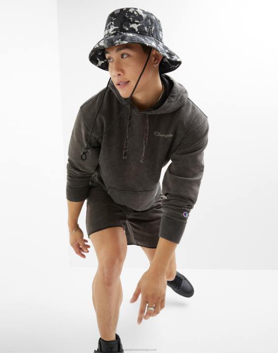 Champion moški pulover z kislinskim pranjem z valovitim logotipom 2B8448 kislinsko pranje črno