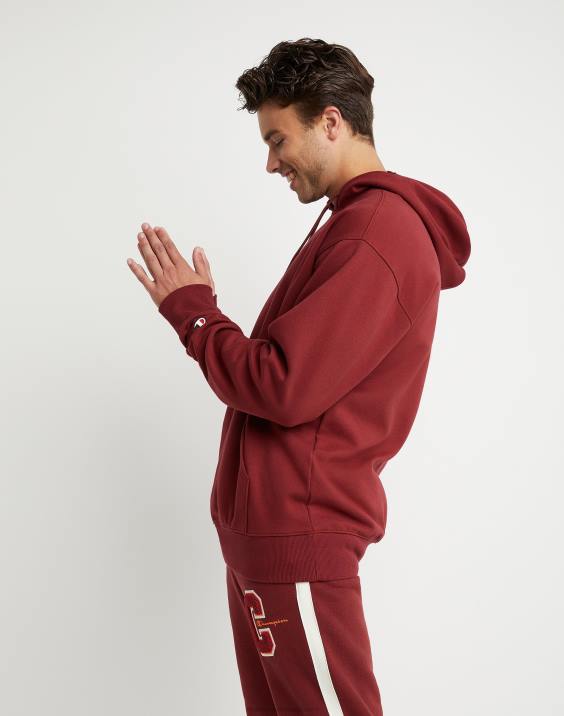 Champion moški upogljiv pulover s kapuco z vezenim logotipom 2B84154 kardinal