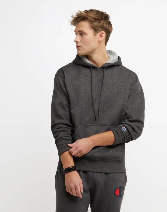 Champion moški velik in visok Powerblend pulover s kapuco c logotipom 2B8485 granitno resje