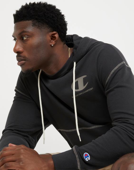 moški francoski frotirski pulover s kapuco global explorer bodi sam svoj prvak 2B8491 Črna