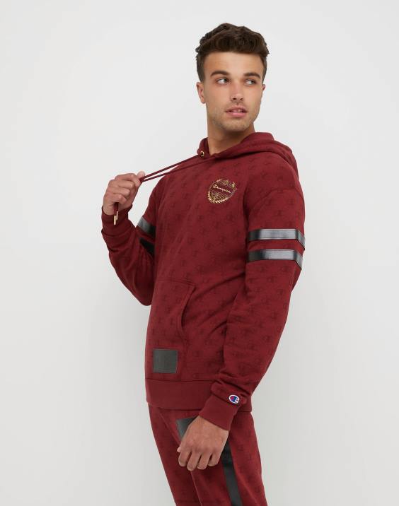 moški klasični pulover s kapuco iz flisa s potiskom po vsej površini s šampionskim grbom in oznako iz umetnega usnja 2B84132 c logo povezave aop kardinal