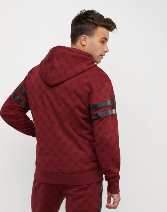 moški klasični pulover s kapuco iz flisa s potiskom po vsej površini s šampionskim grbom in oznako iz umetnega usnja 2B84132 c logo povezave aop kardinal