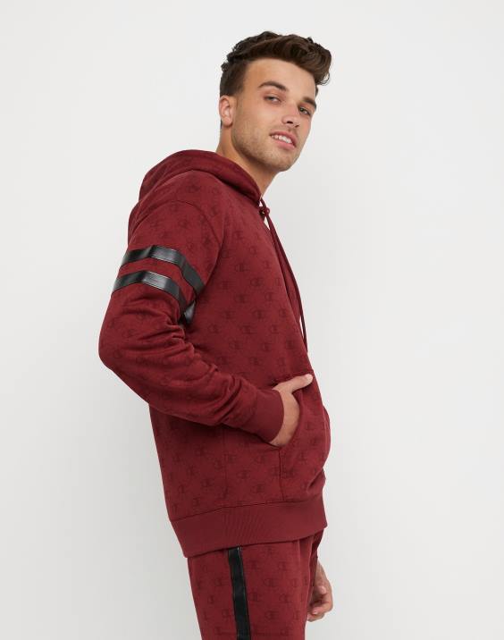 moški klasični pulover s kapuco iz flisa s potiskom po vsej površini s šampionskim grbom in oznako iz umetnega usnja 2B84132 c logo povezave aop kardinal