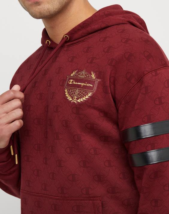 moški klasični pulover s kapuco iz flisa s potiskom po vsej površini s šampionskim grbom in oznako iz umetnega usnja 2B84132 c logo povezave aop kardinal