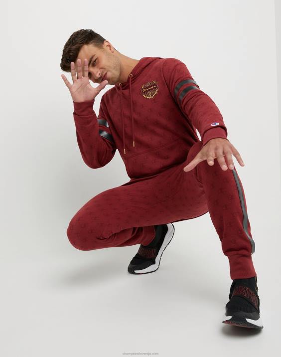 moški klasični pulover s kapuco iz flisa s potiskom po vsej površini s šampionskim grbom in oznako iz umetnega usnja 2B84132 c logo povezave aop kardinal