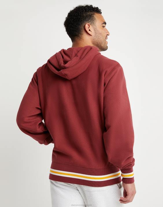 moški vrhunski pulover s kapuco v vzvratnem tkanju z izvezenimi listi 2B84127 kardinal