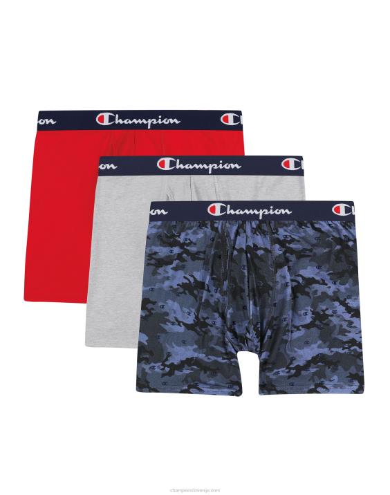 Champion moški paket boksaric s popolno podporo, ki odvaja vlago, proti drgnjenju, raztegljiv bombaž, 3 paketi 2B84688 modra kamuflažna pikica/mornarsko/rdeča/siva