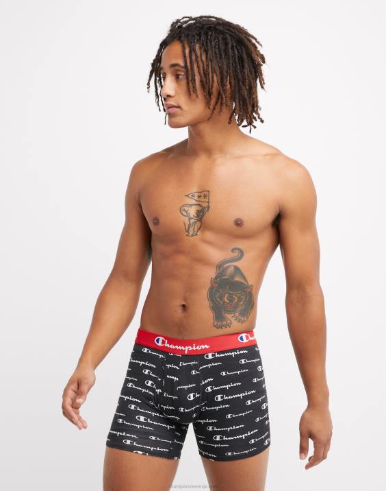 Champion moški paket boksaric za vsakodnevno udobje s črnim napisom in trdim materialom, ki odvaja vlago, 3 paketi 2B84679