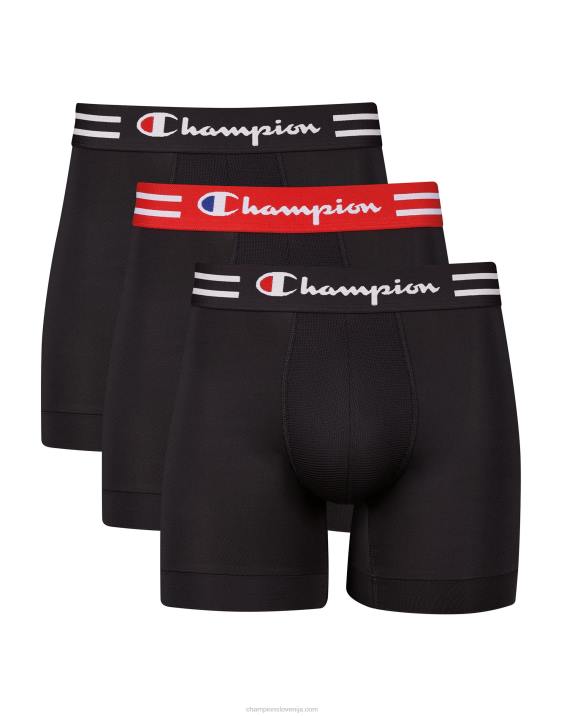 Champion moški paket zmogljivih boksaric poliester spandex, ki odvaja vlago, 3 paketi črnih 2B84677