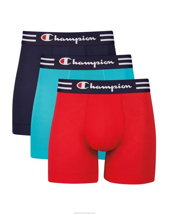 Champion moški paket zmogljivih boksaric poliester spandex, ki odvaja vlago in neprijeten vonj, 3 paketi mornarsko modra/teal/rdeča 2B84675
