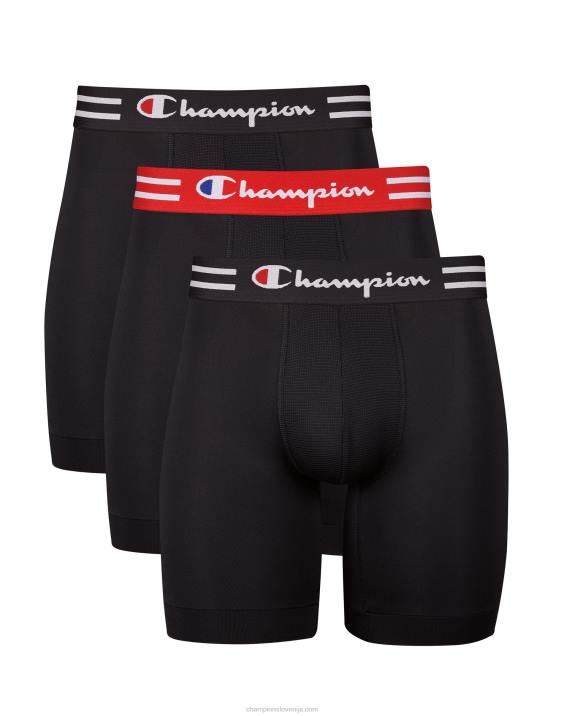 Champion moški paket zmogljivih boksaric z dolgimi nogami, ki odvaja vlago, 3 paketi 2B84678 črna/rdeča