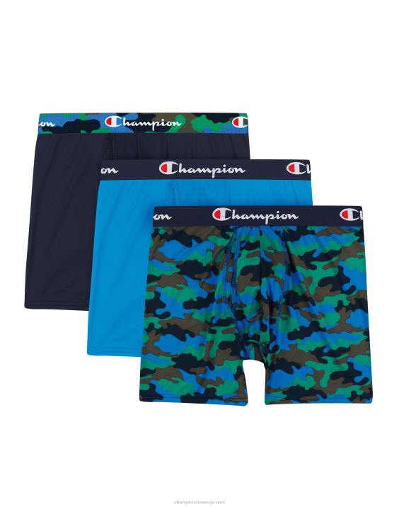 Champion moški torbica s popolno podporo Paket boksaric, ki odvaja vlago, proti drgnjenju, lahka mrežasta torbica, 3 paketi 2B84684 modri kamuflažni potisk/mornarsko modra/kraljevska/črna