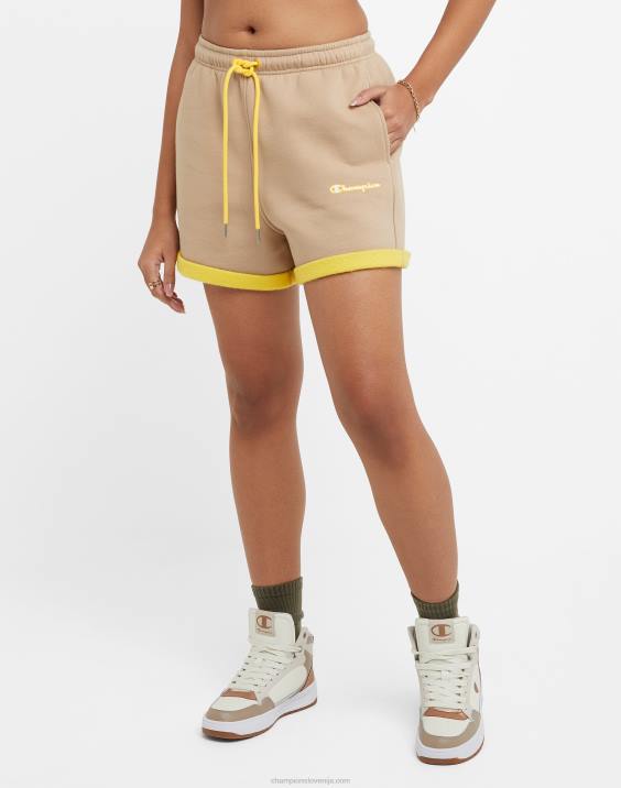 Champion ženske klasične kratke hlače iz flisa dvotonske 3,5\" 2B841465 podeželski oreh/rumeni kamen