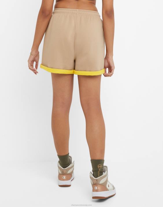 Champion ženske klasične kratke hlače iz flisa dvotonske 3,5\" 2B841465 podeželski oreh/rumeni kamen