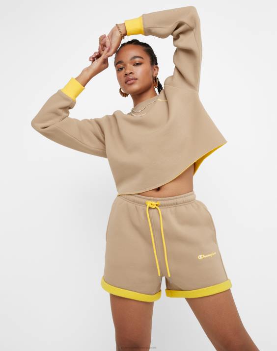 Champion ženske klasične kratke hlače iz flisa dvotonske 3,5\" 2B841465 podeželski oreh/rumeni kamen