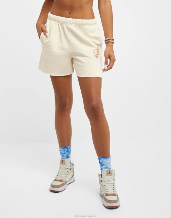 Champion ženske kratke hlače iz flisa z logotipom metulja 4\" 2B841446 kreda bela