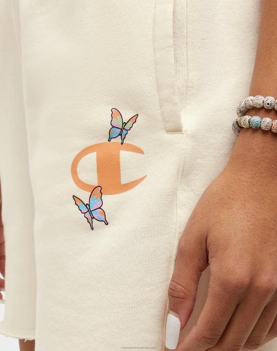 Champion ženske kratke hlače iz flisa z logotipom metulja 4\" 2B841446 kreda bela