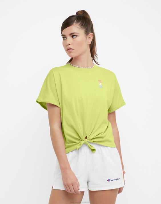Champion ženske majica s kratkimi rokavi na zavezovanje spredaj, logotip trojni C 2B841354 zamrznjeno apno