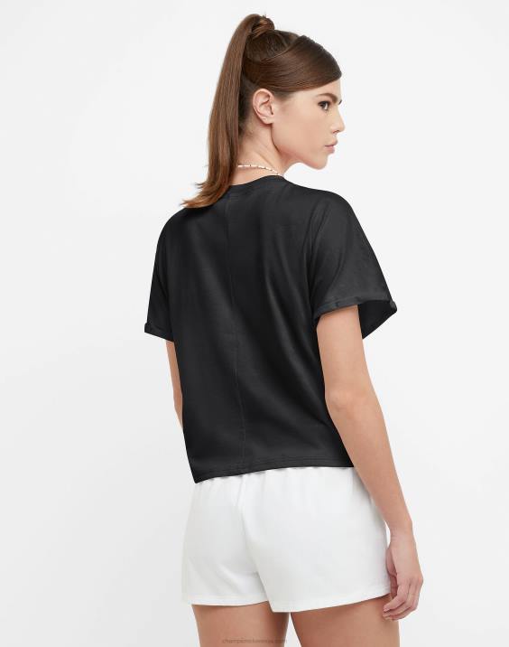 Champion ženske majica s kratkimi rokavi na zavezovanje spredaj, logotip trojni C 2B841355 Črna