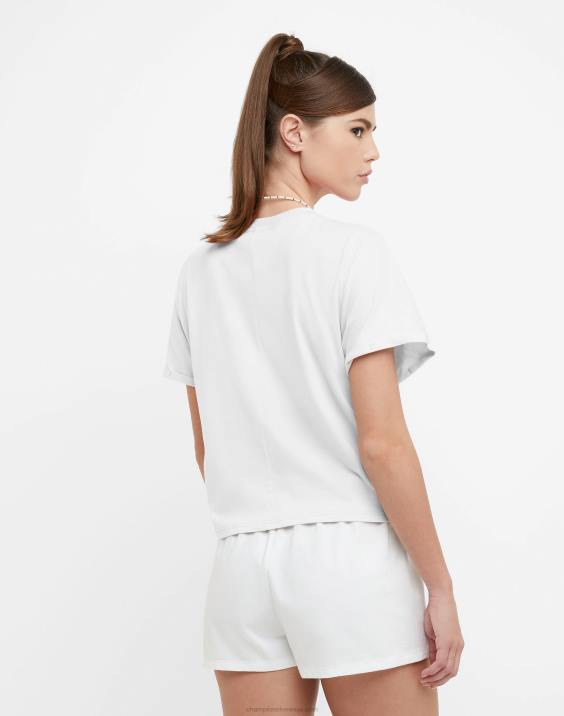 Champion ženske majica s kratkimi rokavi na zavezovanje spredaj, logotip trojni C 2B841356 bela
