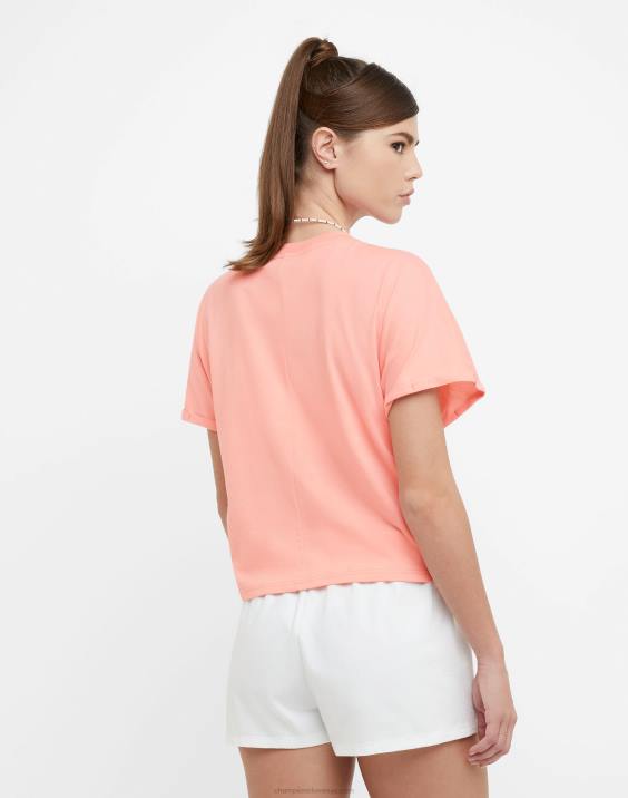 Champion ženske majica s kratkimi rokavi na zavezovanje spredaj, logotip trojni C 2B841357 roza zvezda