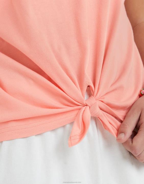 Champion ženske majica s kratkimi rokavi na zavezovanje spredaj, logotip trojni C 2B841357 roza zvezda