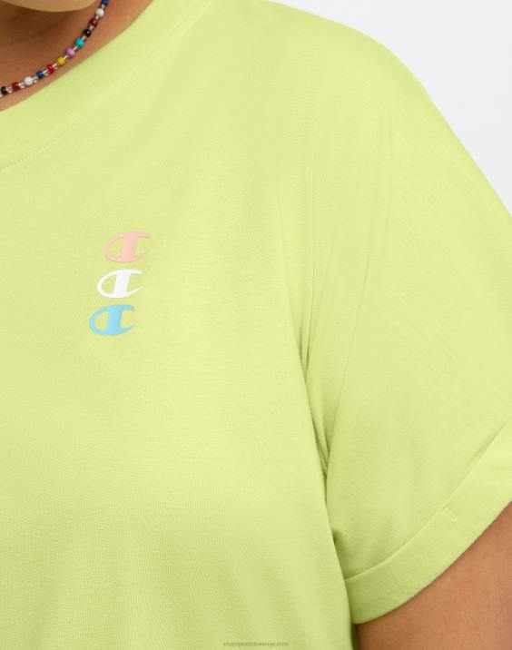 Champion ženske majica s kratkimi rokavi na zavezovanje spredaj, logotip trojni C (večja velikost) 2B841379 zamrznjeno apno