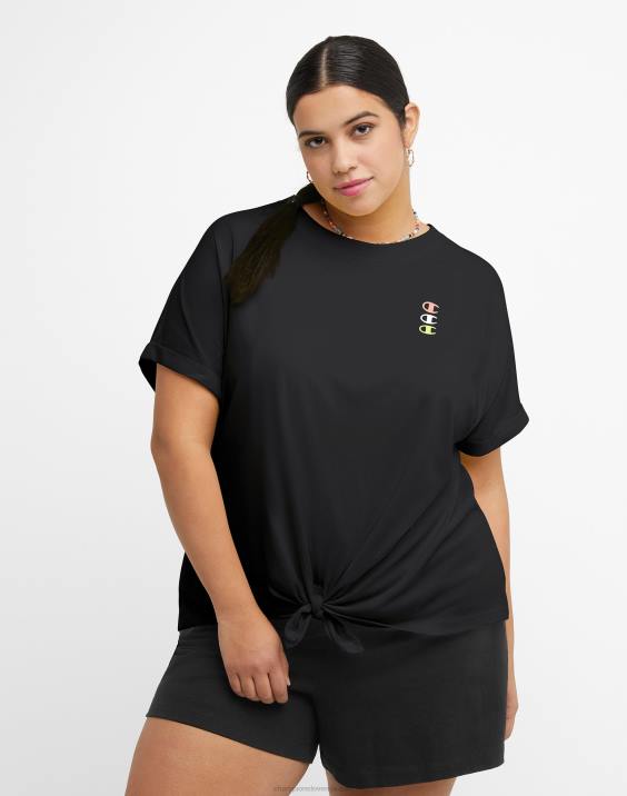 Champion ženske majica s kratkimi rokavi na zavezovanje spredaj, logotip trojni C (večja velikost) 2B841380 Črna