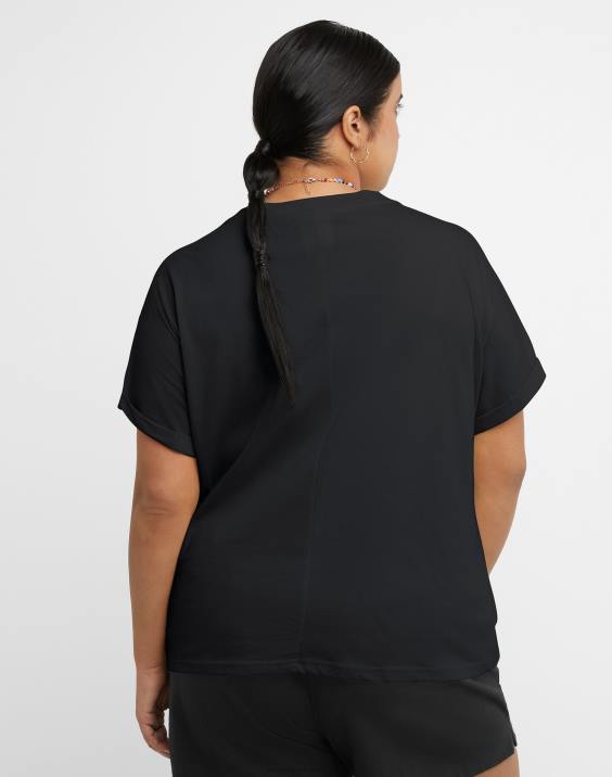 Champion ženske majica s kratkimi rokavi na zavezovanje spredaj, logotip trojni C (večja velikost) 2B841380 Črna