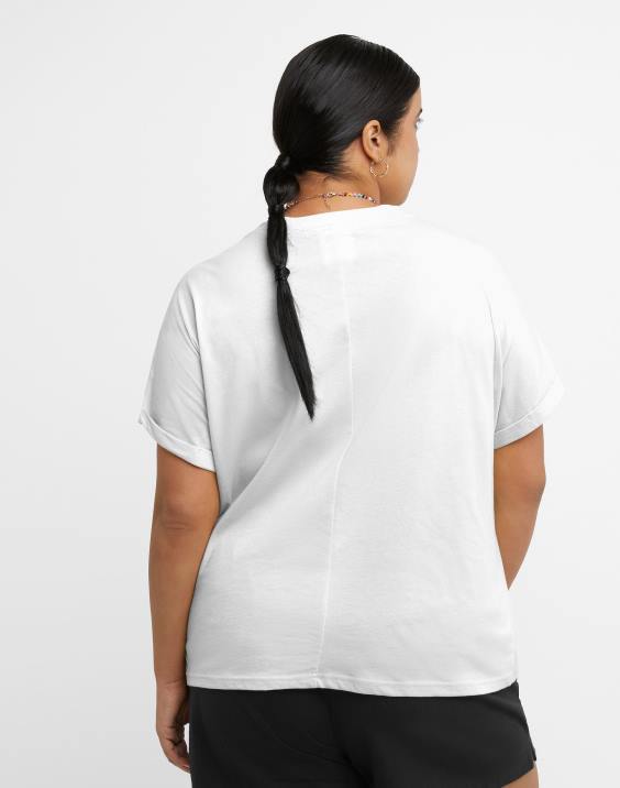 Champion ženske majica s kratkimi rokavi na zavezovanje spredaj, logotip trojni C (večja velikost) 2B841381 bela