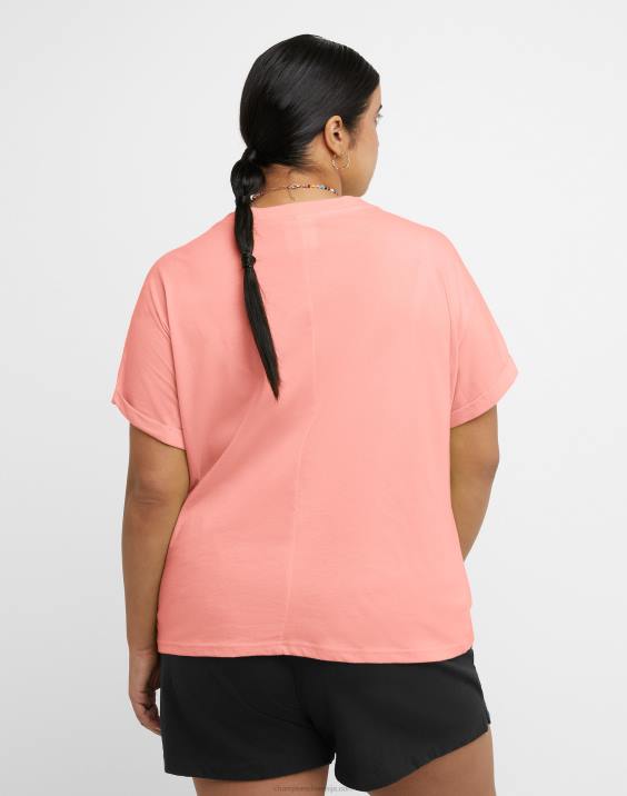 Champion ženske majica s kratkimi rokavi na zavezovanje spredaj, logotip trojni C (večja velikost) 2B841382 roza zvezda